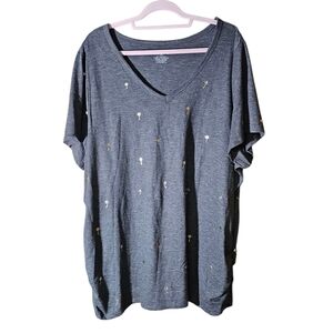 Lane Bryant Charcoal V-Neck Tee with Gold Accents